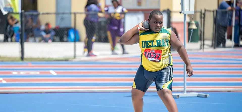 Delray shot putter focused in the throwing circle